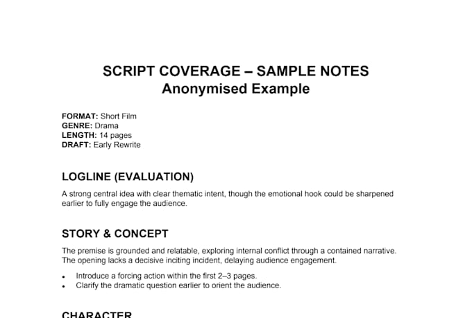 provide professional script coverage and screenplay feedback
